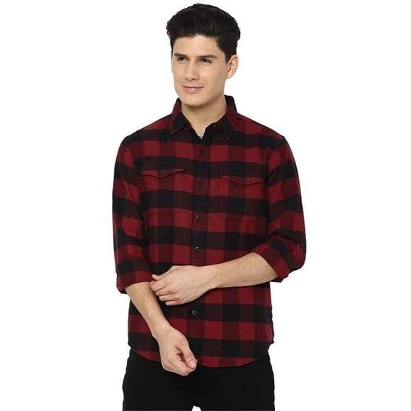 NEW American Eagle Mens Fireside Flannel M Red Black Plaid Button Up Fleece Soft - Picture 1 of 7